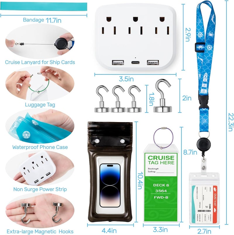 Noledome Cruise Essentials 2026 - Cruise Must Haves Kit with Non-Surge Protector Power Strip, Lanyard with ID Holder, Magnetic Hooks, Luggage Tag Set, Towel Bands, Waterproof Phone Holder - Travel Essentials - Image 5